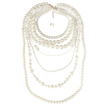 Luxury Style Stackable Simulated Pearls Necklace Earrings Set