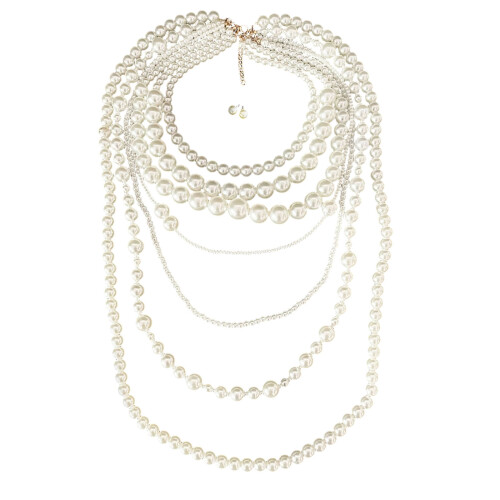 Luxury Style Stackable Simulated Pearls Necklace Earrings Set