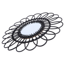 Rattan Woven Wall Mirror Black