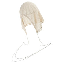 Pullover Crocheted Lace Bucket Hat Tassels Trim-Beige