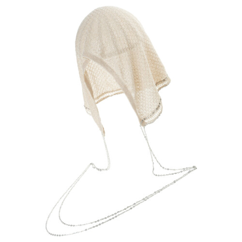 Pullover Crocheted Lace Bucket Hat Tassels Trim-Beige