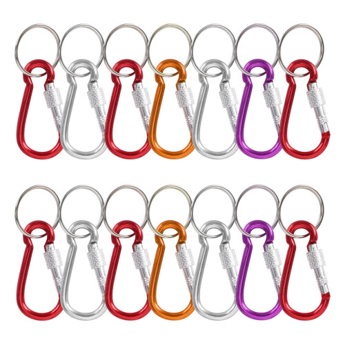 14 Pcs 5 Screw Lock  Multicolor Aluminum Carabiner Hook W Keyring