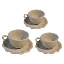 3 maten miniatuur koffiekopje en bordenset voor-licht theebruin