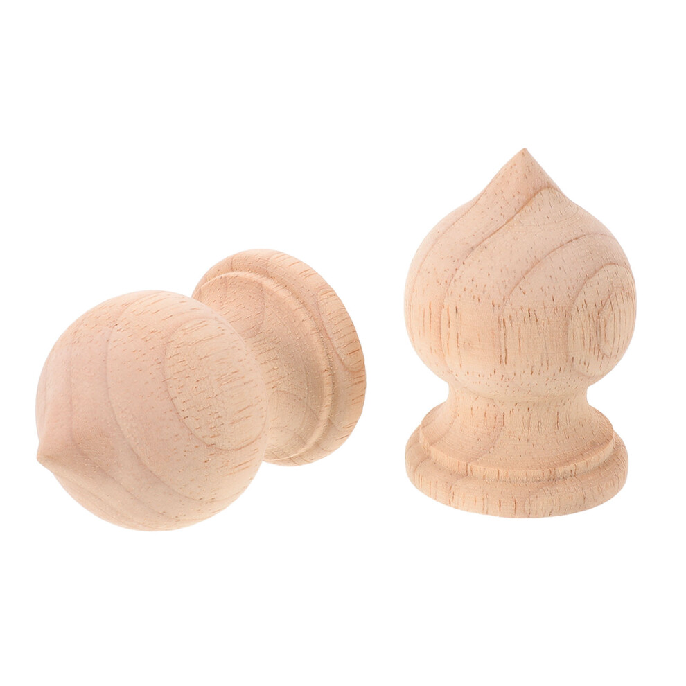 2Pcs Beige Wooden Post Finials Carved Caps For Bed Staircase Handrails 3752713096494