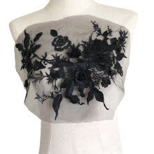 Embroidered Sequins Flower Applique Patches for Clothing-Black