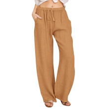 Women's cotton linen drawstring high-waisted casual-Orange S