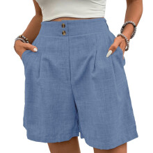 Womens Shorts Casual Elastic High Waist Zipper-mint blue S