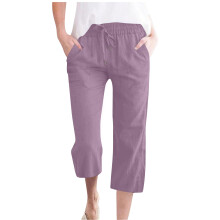 Women's cotton and linen casual straight wide-leg-Fuchsia XXL