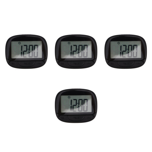 4Pcs Mini Black Walking Pedometer Clip-on with Clear LCD