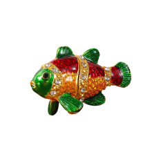 Fish Themed Ornamental Storage Box With Metal Finish-green red