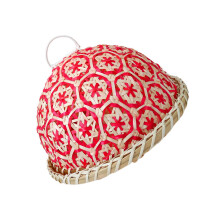 Handcrafted Rattan Serving Tray for Fruits Breads Snacks-Red