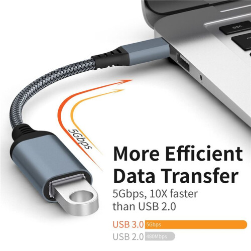 2X High Quality Data Cable Type-C to USB3.0 Transfer Cable for Mobile Tablet Computer Vehicle Extension Converter Gray 2