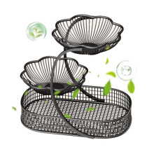 3 Tier Metal Wire Fruit Basket Stand with Removable Bowls, Black Iron Countertop Organizer for Kitchen