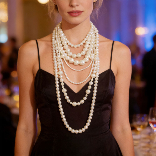 Versatile 7 Row Gradient Imitation Pearls Jewelry Set Evening 1
