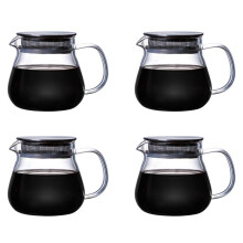 4X Pot de Café Résistant à la Chaleur Brassage à la Main Cafetière Couverture en Acier Pot de Partage Transparent Pot de Brassage en Verre avec