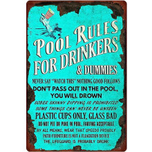 Swimming Pool Safety Sign 8x12 Inch Vintage Metal Wall Art with Clear Pool Rules Retro Home Decor