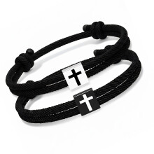 Pack of 2 Simple Black Religious Bracelets Crosses-black black