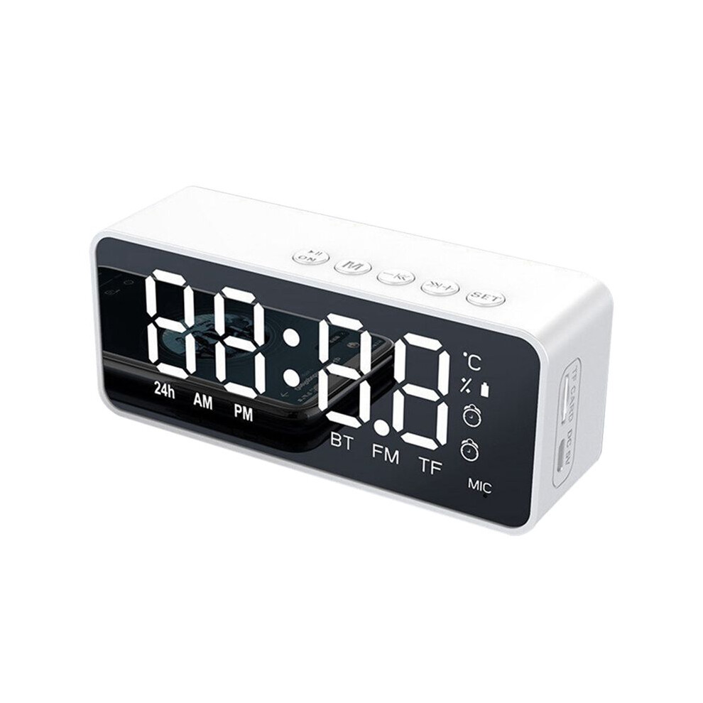G50 Wireless Speaker With Alarm Clock Fm Card Temperature Display Mirror Audio White 6031011452759