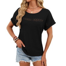 Losvallend T-shirt met korte mouwen, gekleurd tuinkant-Zwarte S