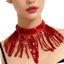 Bijoux de danse du ventre, paillettes, glands, ras du-OS rouge
