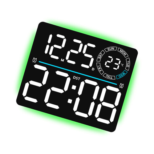 LED Display Digital Wall Clock with Remote-Black shell white