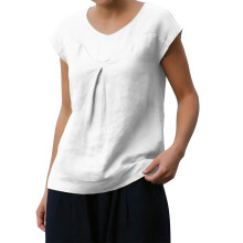 Damesblouse van linnenmix met V-hals en kapmouwen,-Witte M