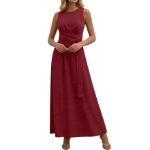 Langes Damenkleid mit Rundhalsausschnitt und verdrehter-Rot S