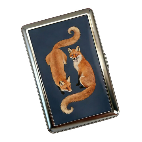 Artistic Handcrafted Nonrust Steel Credit Card Case-two foxes