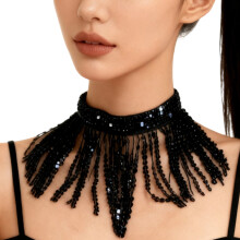 Belly Dance Jewelry Sequins Tassels Fringe Choker-Black OS