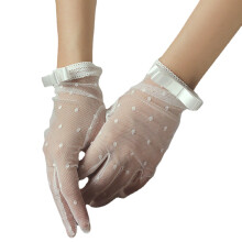 Elegante kanten bruidshandschoenen met stippen, ademende-Beige