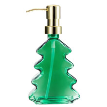 Christmas Tree Soap Dispenser Glass 300ml, Festive Green Glass Pump Bottle for Bathroom and Kitchen