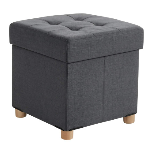 Storage Cube Stool with Upholstered Seat and Wooden Legs