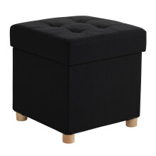 Upholstered Storage Cube with Padded Seat and Wooden Legs