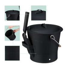 Ash Bucket with Lid & Sweeping Set, 7.5L - Black