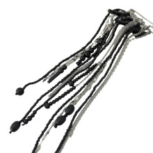 Stylish Rice Bead and Crystal Brooch with Tassels-Black