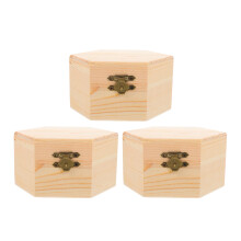 3Pcs Unfinished Pine Wood Jewelry Box Hexagon Small Beige Keepsake