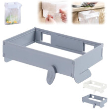Foldable Trash Bag Holder with NoDrill Easy Installation, Wall Mounted Garbage Rack for Kitchen Cabinet (Gray)
