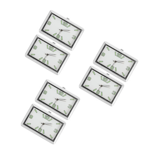 6Pcs Compact Silver Alloy Car Clocks for Dash with Glow and Adhesive