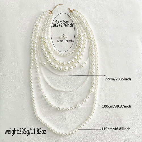 Luxury Style Stackable Simulated Pearls Necklace Earrings Set 2