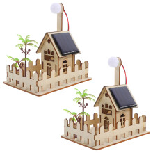 2Pcs Solar-Powered Garden Lights Wooden Model DIY Science Toy for Kids