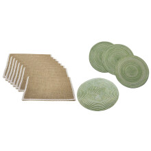 12 Pcs Table Mat Lace Placemat Set Woven Tableware Mat Heat-Resistant Non-Slip Anti-Scald,Yellow-White & Grass Green