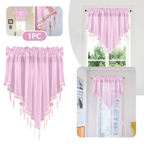 Beaded Triangle Sheer Valance Curtain Pink 51x24in 1