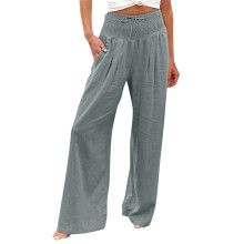 Wide Leg Linen Pants Women High Beach Flowy Pant Casual-Gray M