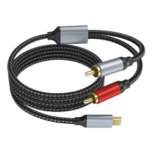 1,5 m gevlochten USB C naar 2RCA stereo-geluidskabel voor