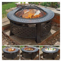 Heavy Duty Cast Iron Outdoor Fire Pit Grill with Elevated Stand for Camping and Backyard BBQ
