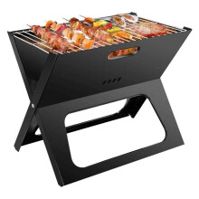 Portable Fire Pit Stainless Steel Foldable Camping Grill Dual Fuel Wood Charcoal BBQ with Cover