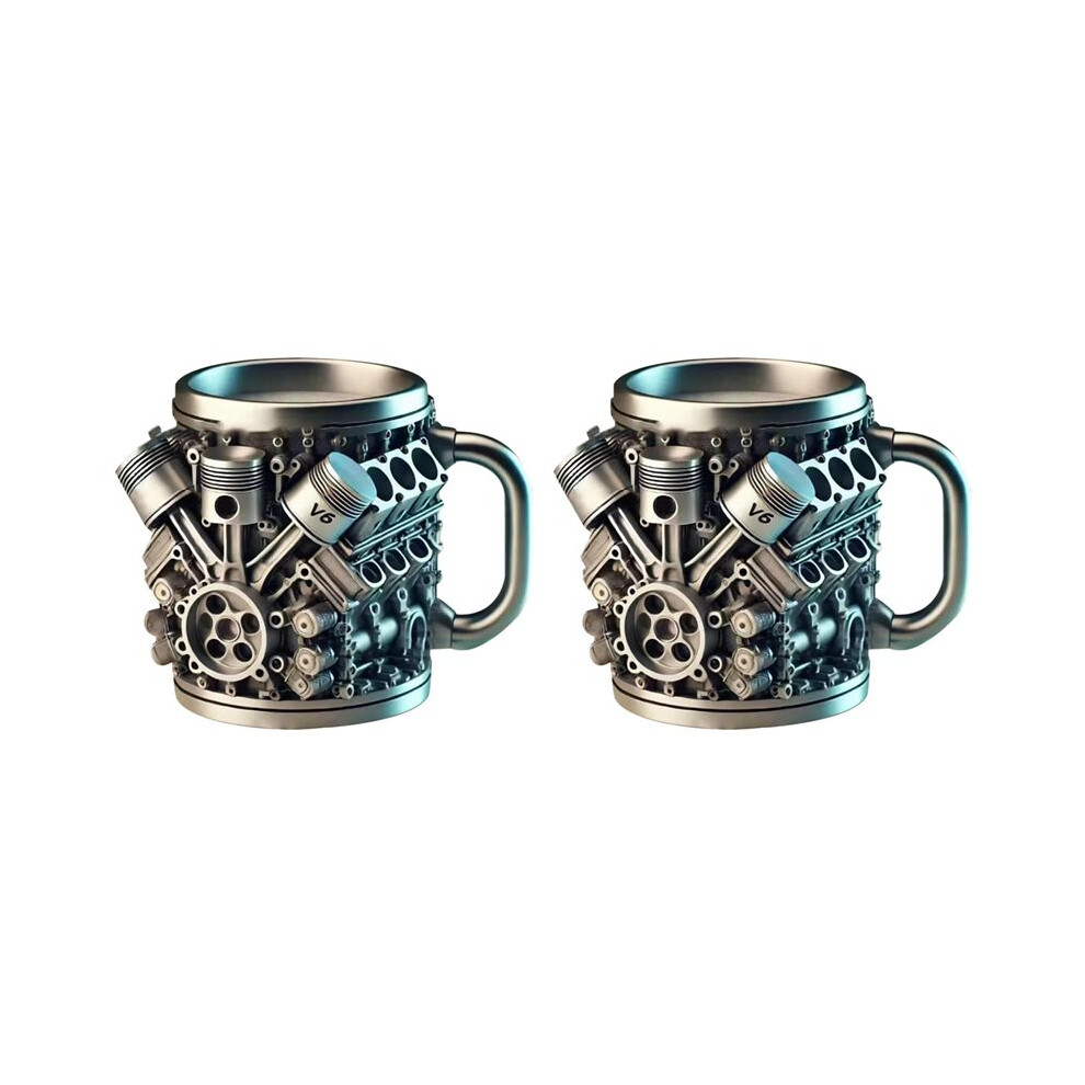 2X V6 Engines Stainless Steel Cup Coffee Mug, Car Engine Coffee Cup With Insulated Handle For Car Lovers Gift 6031068232588