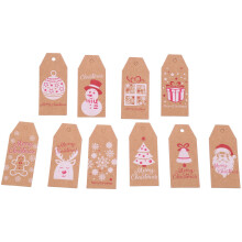 100Pcs 10 Styles Christmas Present Gift Tags Hang Labels with 100 Feet Cotton String and Natural Jute String