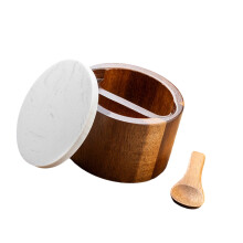 Elegant Wooden Salt Container With Marble-White Double grids