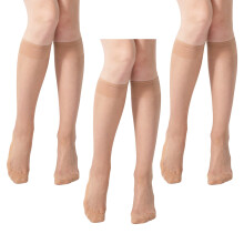 3Packs Sheer Knee Highs Socks Stretchable Trouser-natural skin
